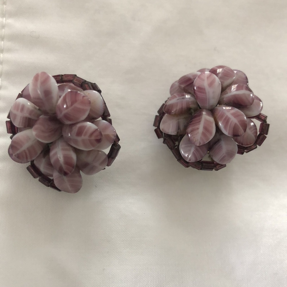 Vintage Amethyst Coloured  Beaded Earrings